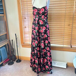 Alice +Olivia Chantay Smocked Floral Print Cotton Poplin maxi dress Size 8